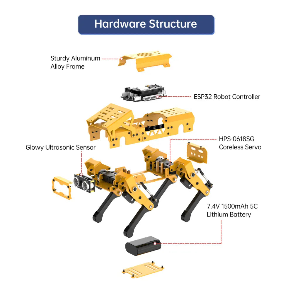 MechDog Hiwonder Open Source AI Robot Dog with ESP32 Controller, High-Speed Coreless Servos Support Scratch, Arduino, and Python - Ultimate Kit