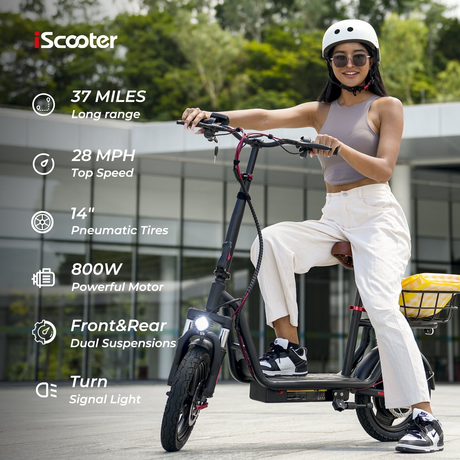iScooter i14 800W Electric Scooter with Seat & Basket