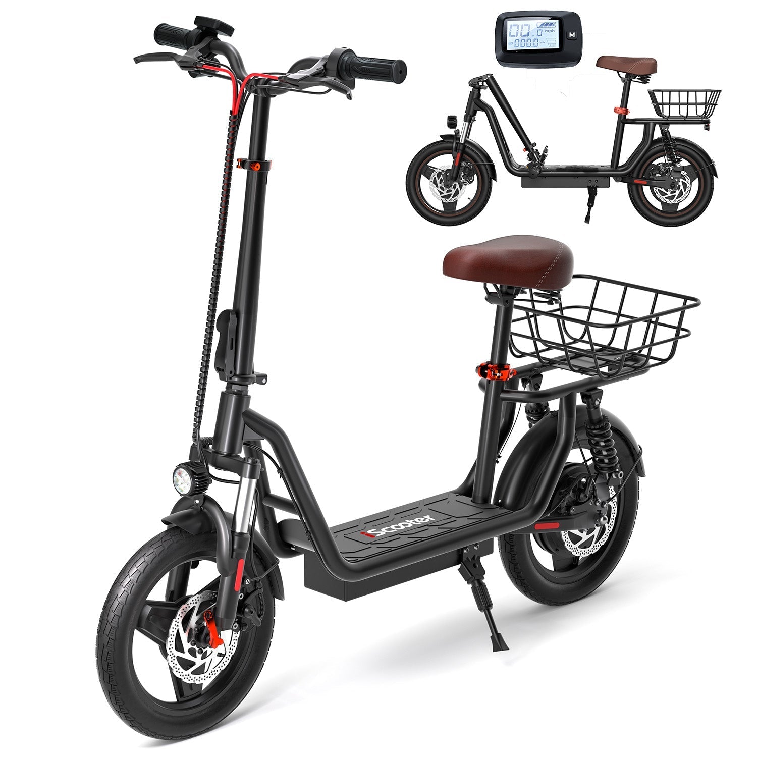 iScooter i14 800W Electric Scooter with Seat & Basket