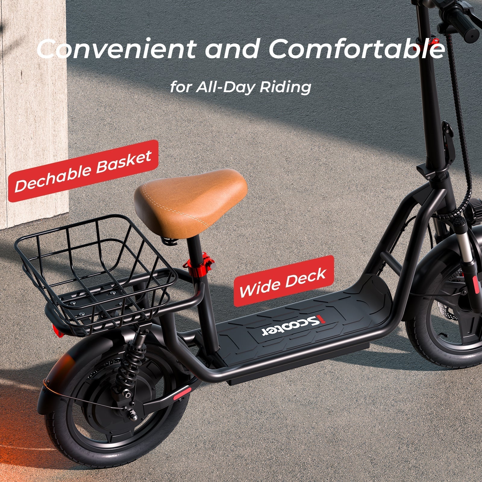 iScooter i14 800W Electric Scooter with Seat & Basket