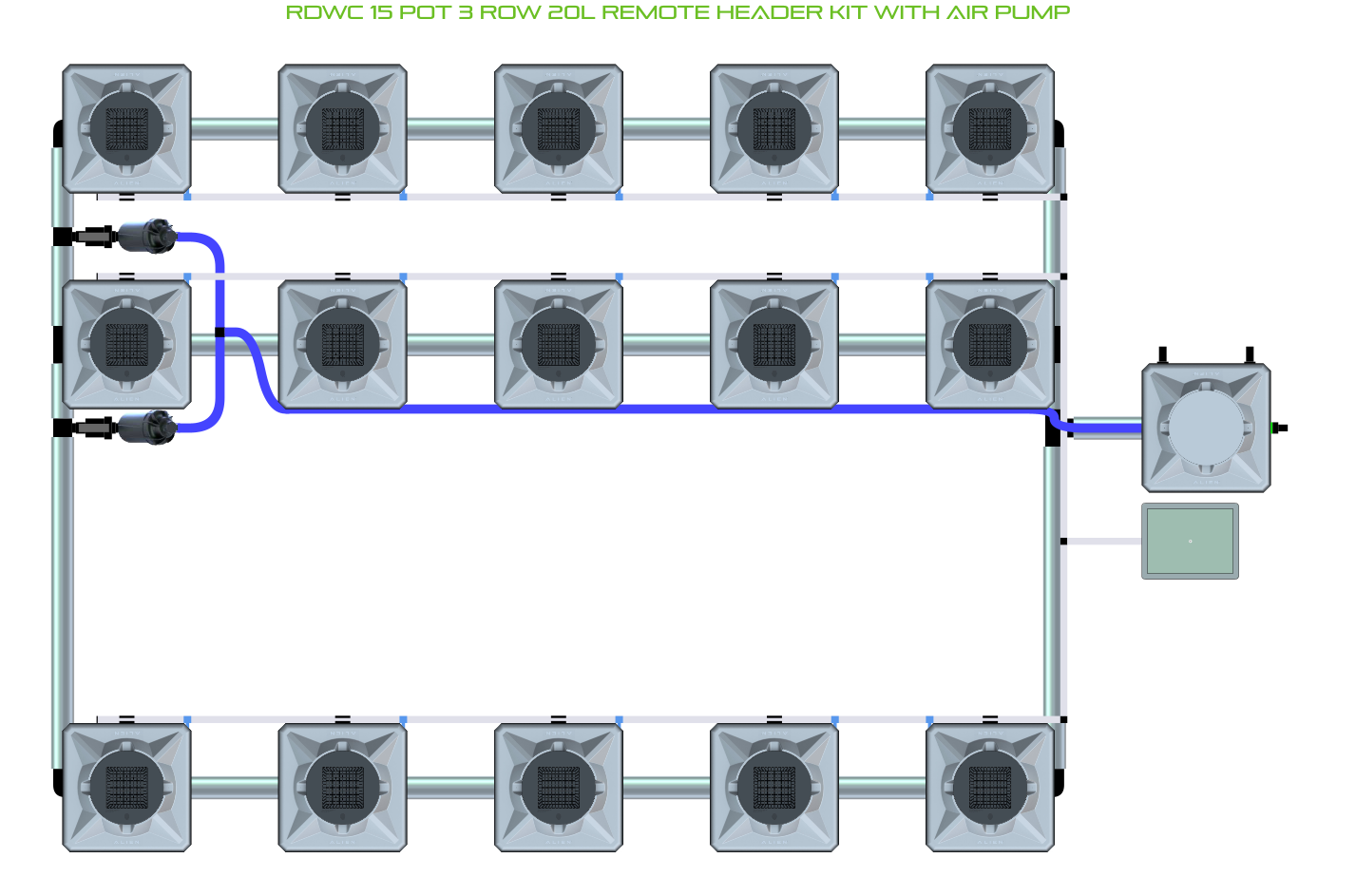 RDWC 15 Pot 3 Row Kit