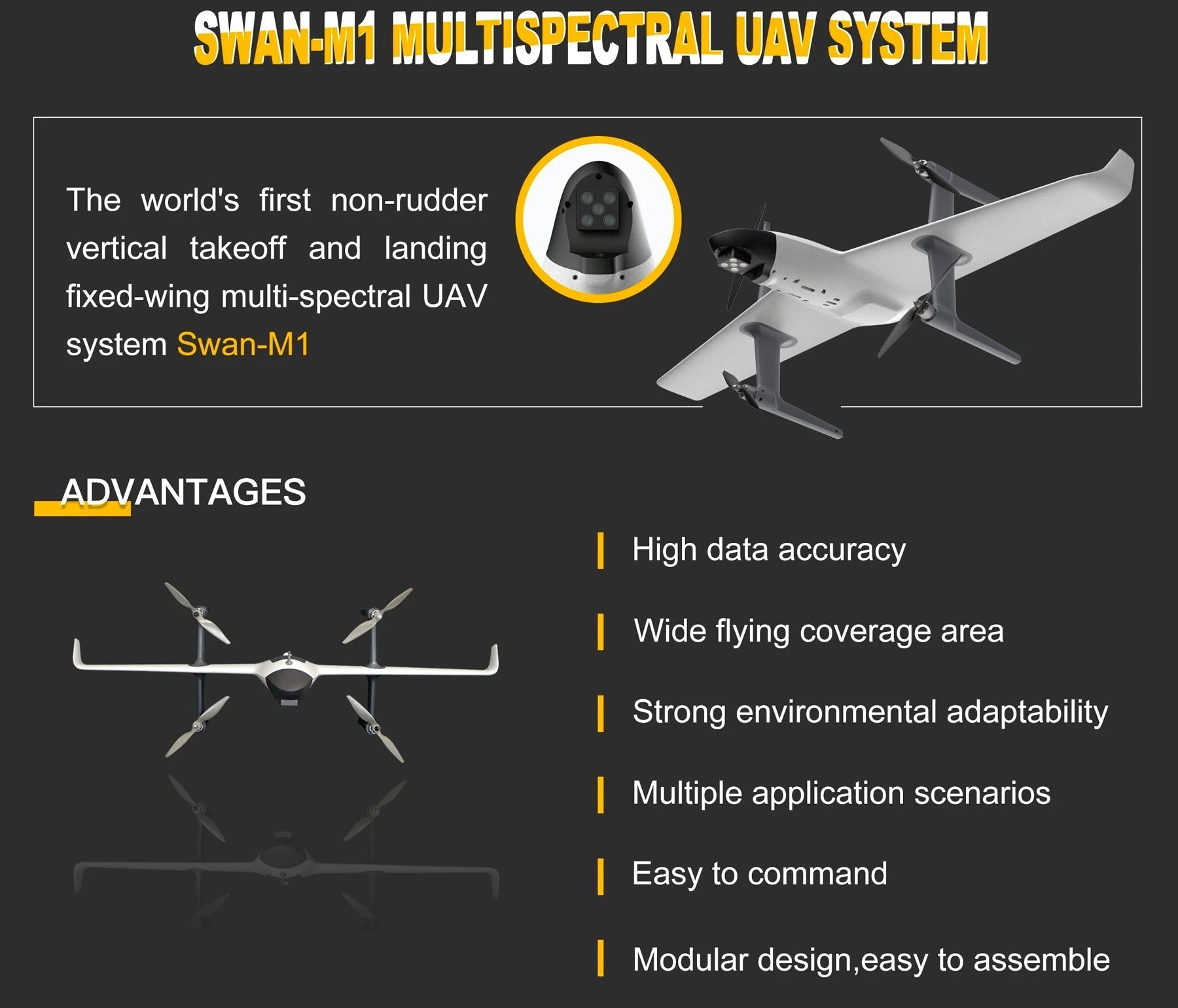 HEQ UAV Swan K1 M1 Multispectral Drone System VTOL Wing