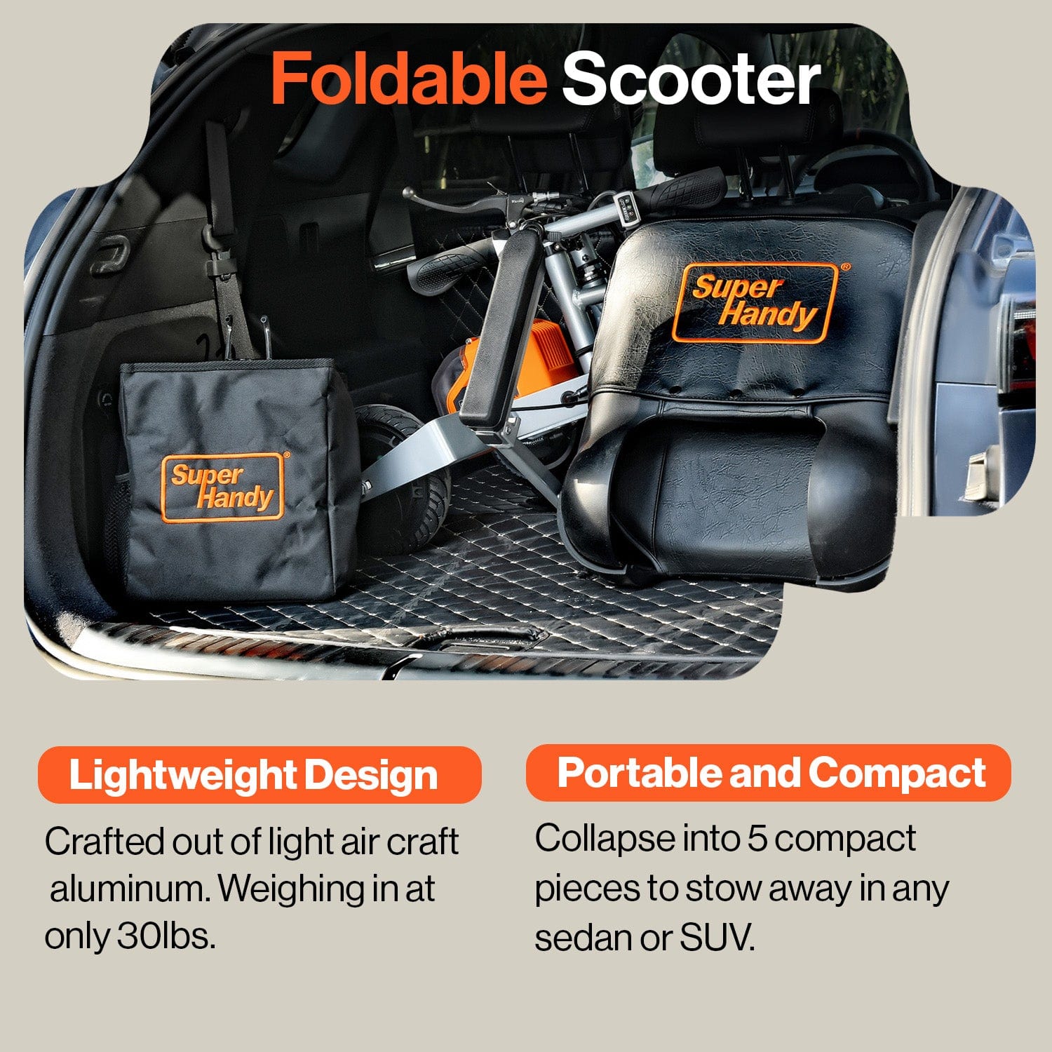 SuperHandy Passport Plus – Foldable Electric Scooter, 48V Battery, 330lb Load