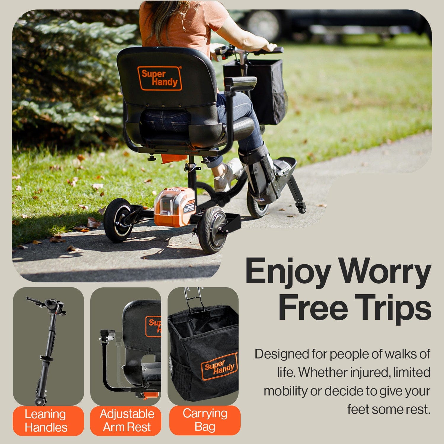 SuperHandy Passport Plus – Foldable Electric Scooter, 48V Battery, 330lb Load